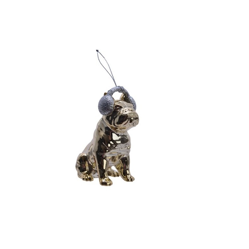 Bombka dekoracyjna złoty pies w słuchawkach 6x9x10,5cm - 1