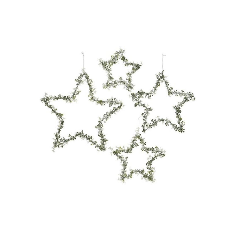 Zawieszka gwiazda metalowa z kwiatkami biało/ zielona 20x0,5cm - 1