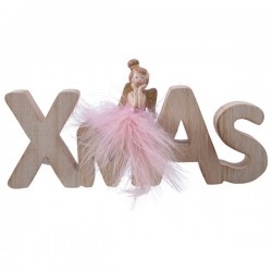 Napis drewniany świąteczny Xmas różowy z baletnicą