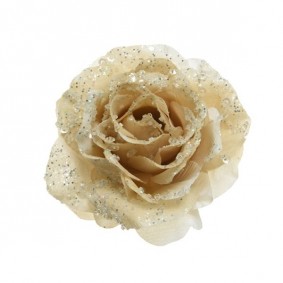 Róża kremowa z brokatem na klipsie 14x8,5cm - 1