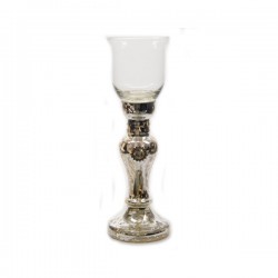 Świecznik szklany na stopce srebrny 10x29cm - 1