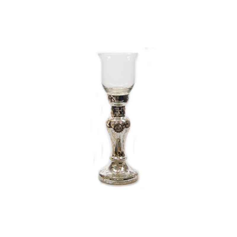 Świecznik szklany na stopce srebrny 10x29cm - 1