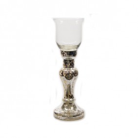 Świecznik szklany na stopce srebrny 10x26cm - 1