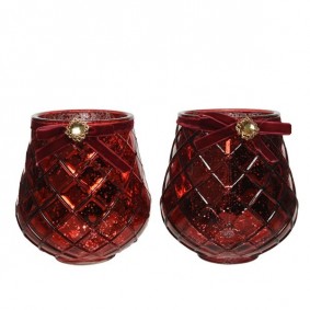 Świecznik szklany czerwony z klejnotem 13x14cm - 1