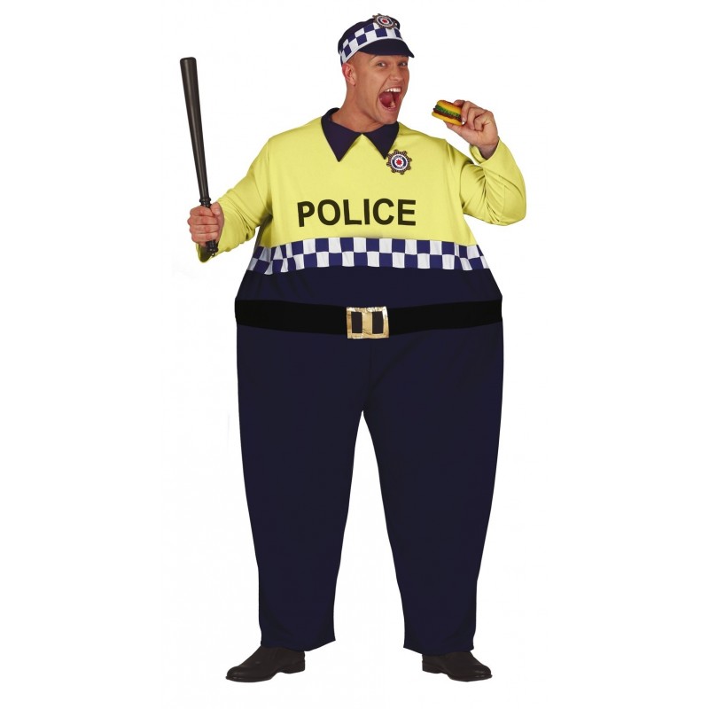 Strój dla dorosłych Policjant Gruby (czapka, kombinezon z obręczą) - 1