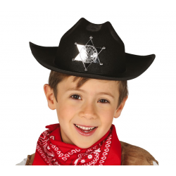 Czapka kapelusz czarny dla dzieci odznaka szeryfa - 1