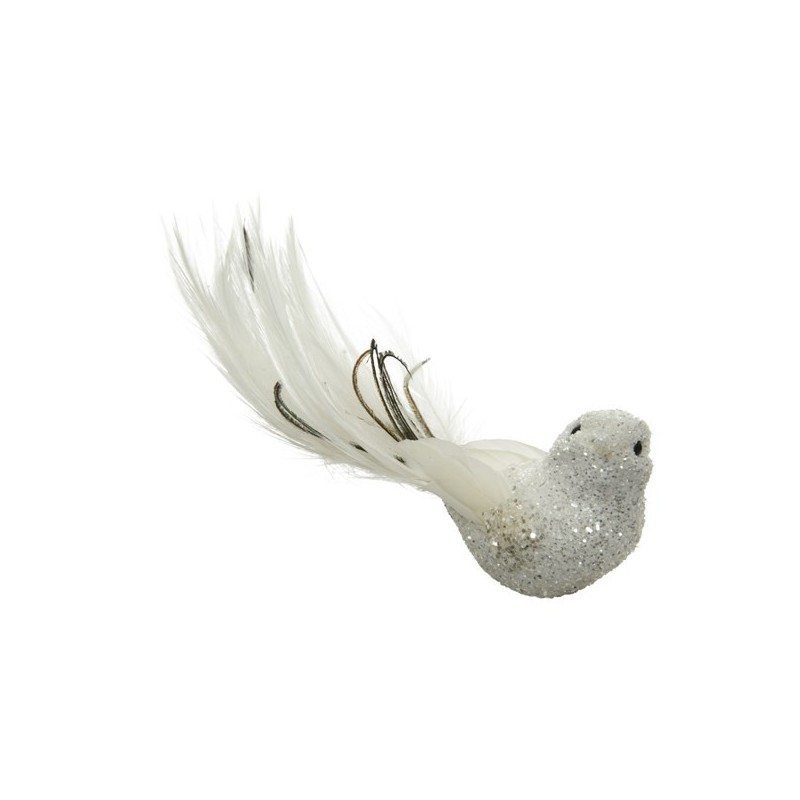 Ptaszek na klipsie biały z brokatem 4x17x4,5cm - 1