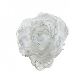 Róża biała z brokatem na klipsie 14x8,5cm - 1