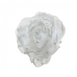 Róża biała z brokatem na klipsie 14x8,5cm