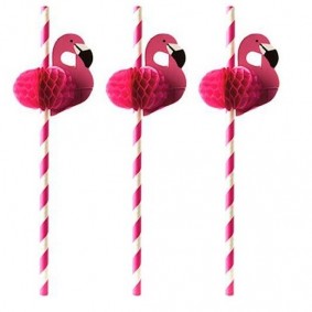 Slomki papierowe jednorazowe różowe flamingi - 1