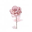 Róża na łodydze aksamit z brokatem 10x22x60cm różowa - 1