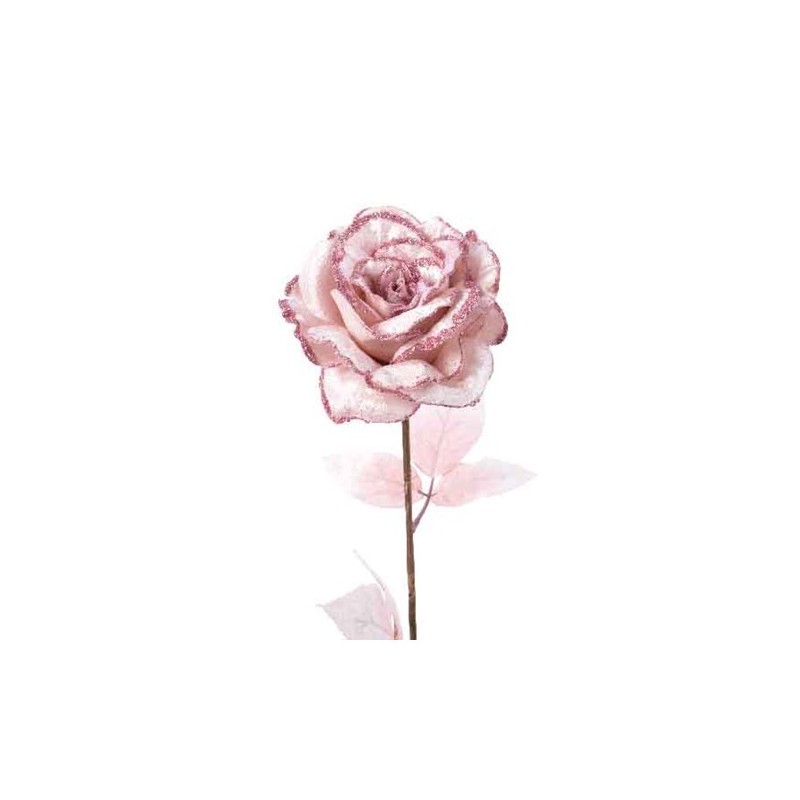 Róża na łodydze aksamit z brokatem 10x22x60cm różowa - 1