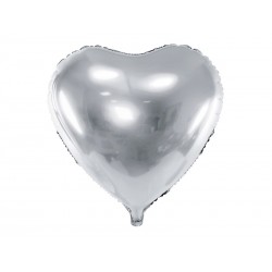 Balon foliowy metaliczny 60cm duże serce srebrne