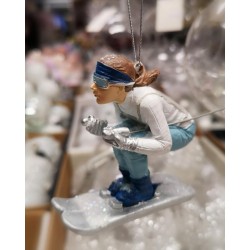 Zawieszka ceramiczna narciarz/snowbordzista biało-niebieska 12cm - 4