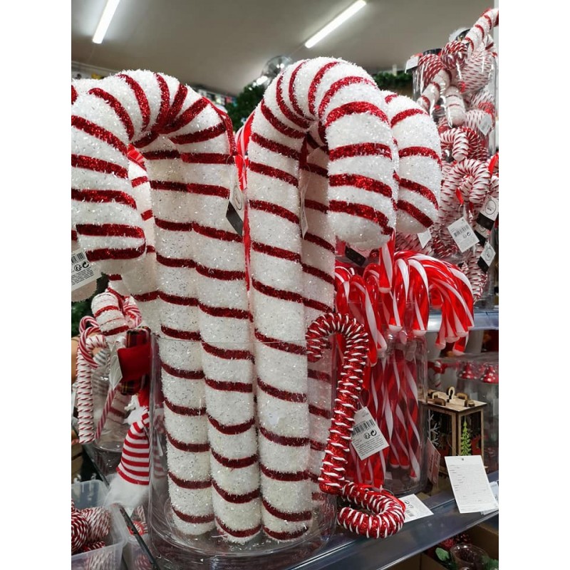 Zawieszka świąteczna laska cukrowa z brokatem biała czerwona 52cm - 3