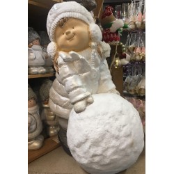 Figura ceramiczna dziecko z kulą śniegu 32x22,5x45,5cm - 2