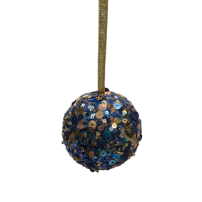 Bombka dekoracyjna z cekinami złoto-niebieska 8cm - 2