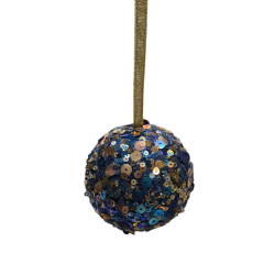 Bombka dekoracyjna z cekinami złoto-niebieska 8cm - 2