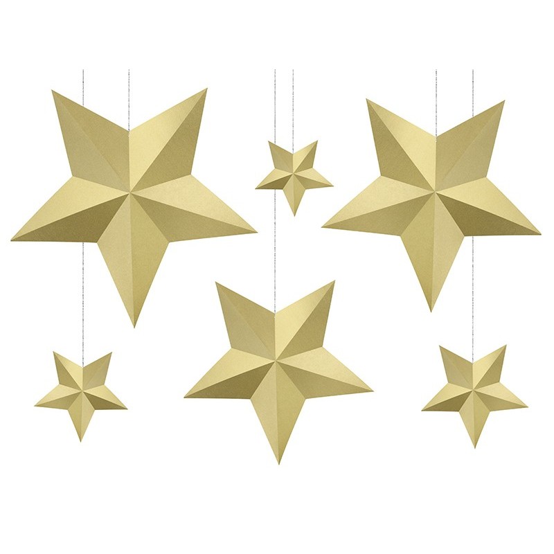 Gwiazdy papierowe złote dekoracja 6szt - 1