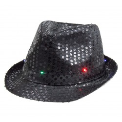 Czarny kapelusz świecący LED z cekinami imprezowy