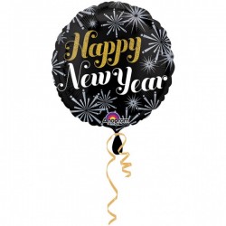 Balon foliowy czarny na Nowy Rok z fajerwerkami