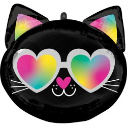 Balon foliowy kotek okulary serduszka tęcza 43cm - 2