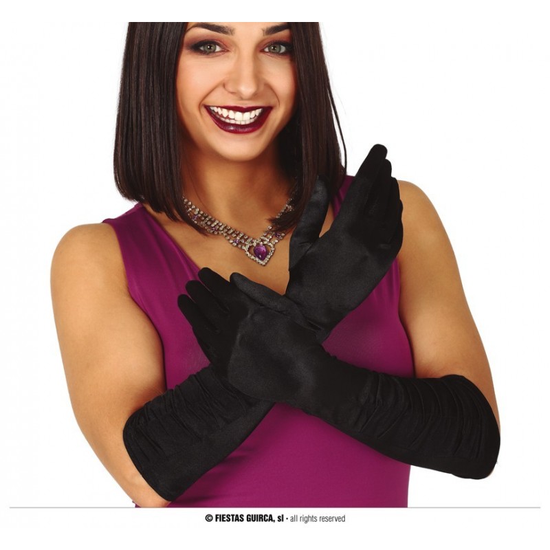 Rękawiczki czarne do łokcia eleganckie aksamitne - 1