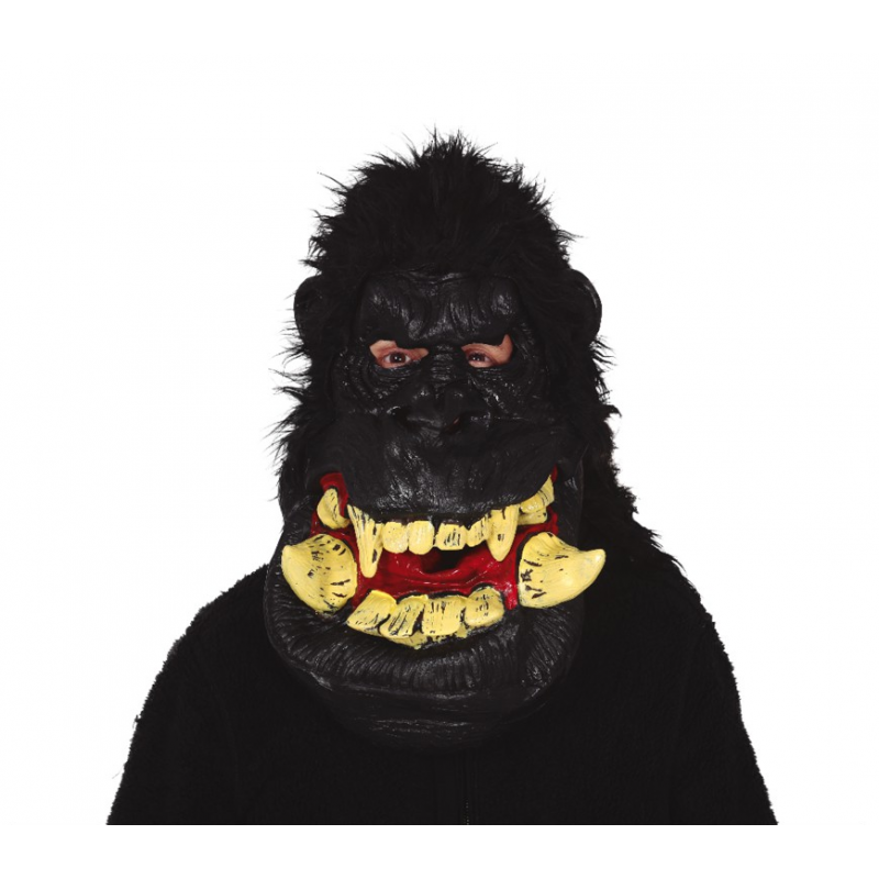 Maska włochaty goryl z zębami lateksowa czarna - 1
