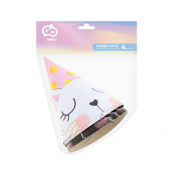 Czapeczki papierowe urodzinowe kotek kot pastelowe - 1