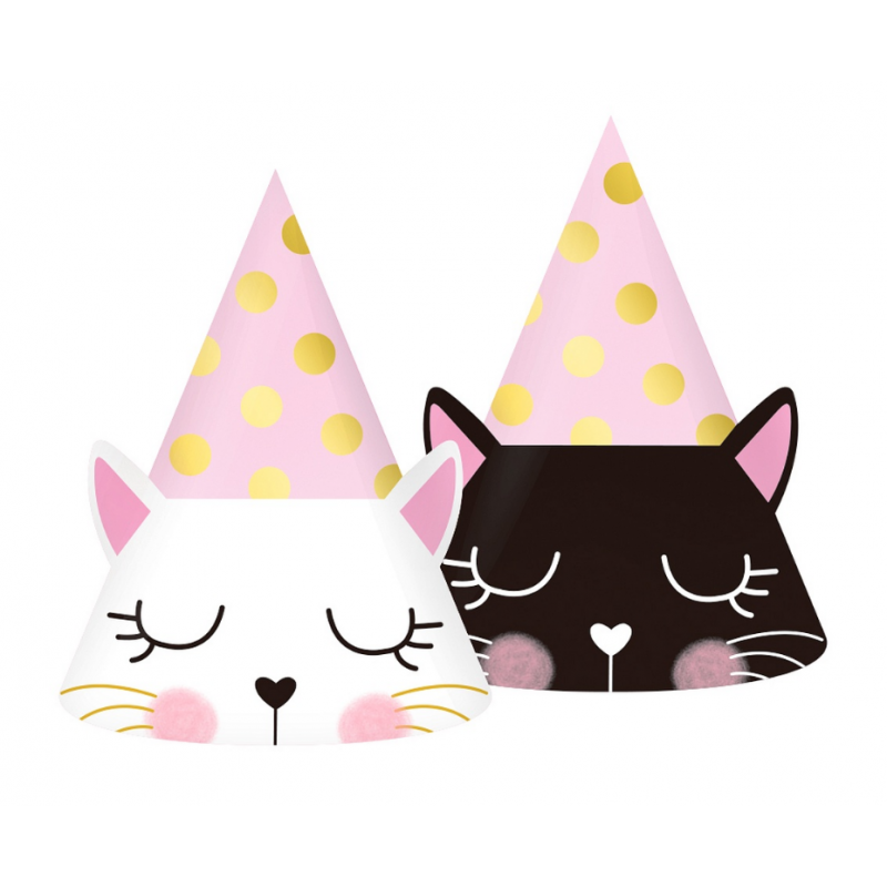 Czapeczki papierowe urodzinowe kotek kot pastelowe - 2