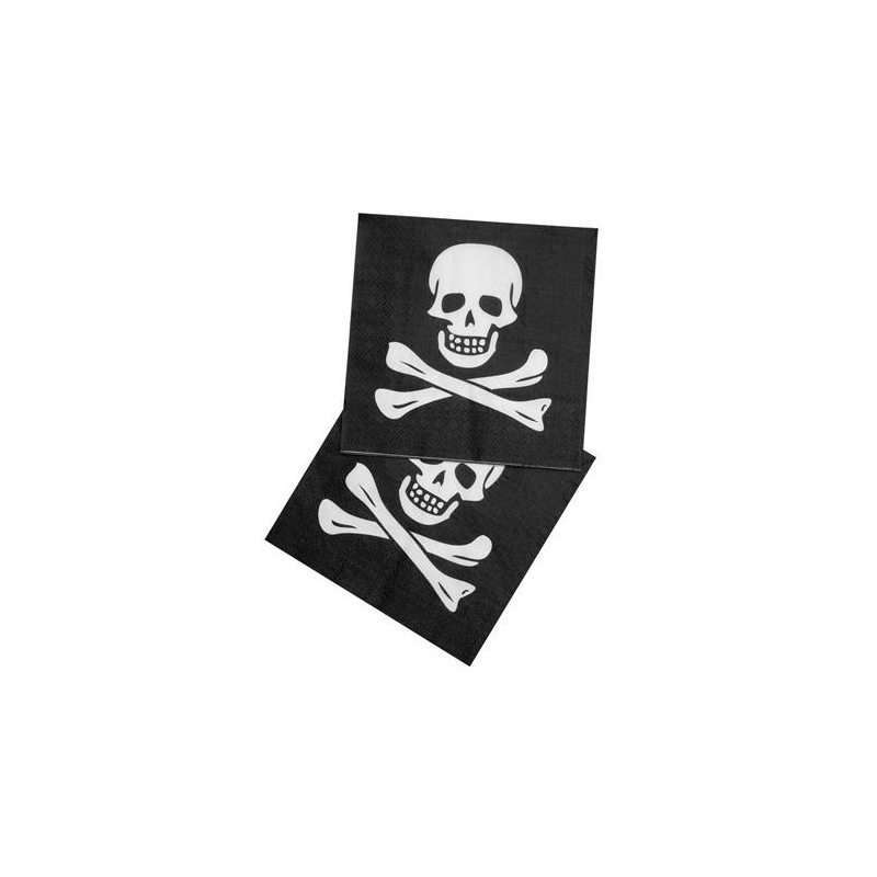 Serwetki papierowe czarne biała czaszka Pirat 33cm - 1
