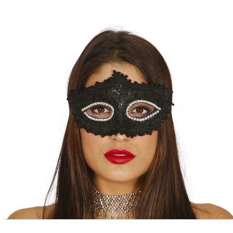 Maska wenecka klasyczna czarna karnawałowa prosta - 1