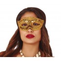 Maska wenecka karnawałowa cekinowa złota na twarz - 1