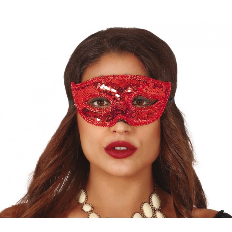 Maska karnawałowa na twarz z cekinami czerwona - 1