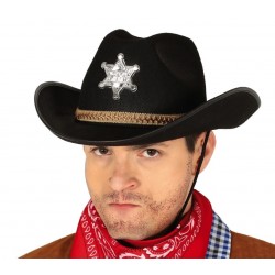 Kapelusz kowbojski szeryfa czarny z odznaką kowboj
