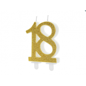 Świeczka urodzinowa cyfra 18 na tort złota brokat - 1