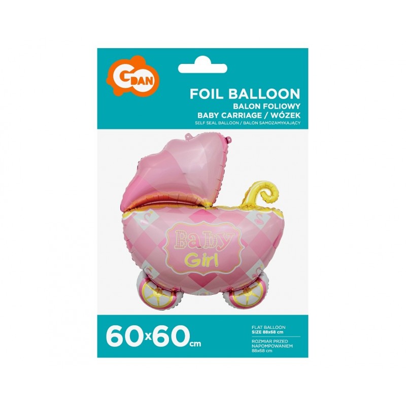 Balon foliowy Wózek różowy 60cm - 2