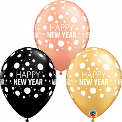 Balon 11&apos; Happy New Year Dots 6szt