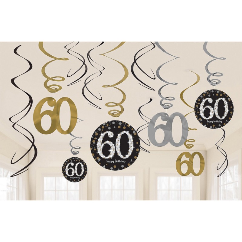 Spirale dekoracje wiszące metaliczne urodziny 60 - 2