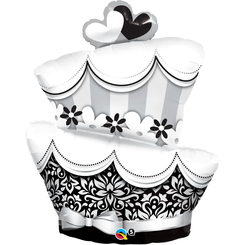 Balon foliowy czarny biały tort weselny 104cm ślub - 1