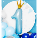 Balon foliowy cyfra 1 z korona 90cm błękit - 2