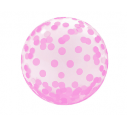 Balon gumowy transparentny w grochy różowy na hel - 1