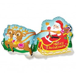 Balon foliowy świąteczny święty Mikołaj w saniach