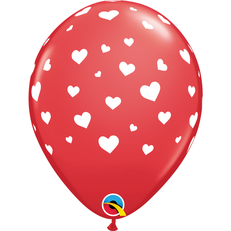 Balon lateksowy czerwony w białe serca 6szt - 1