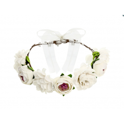 Wianek na głowę białe kwiaty bordowy brokat 17cm