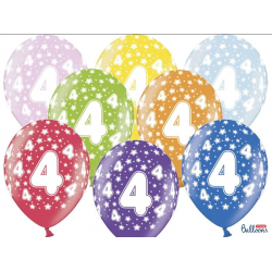 Balony lateksowe urodzinowe z nadrukiem cyfra 4 x6 - 1
