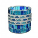 Świecznik szklany okrągły mozaika niebieski 10cm - 1