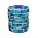 Świecznik szklany okrągły mozaika niebieski 10cm - 3