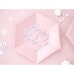 Jednorazowe talerze papierowe urodzinowe różowe - 2