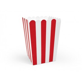 Papierowe pudełka na popcorn białe czerwone paski - 1